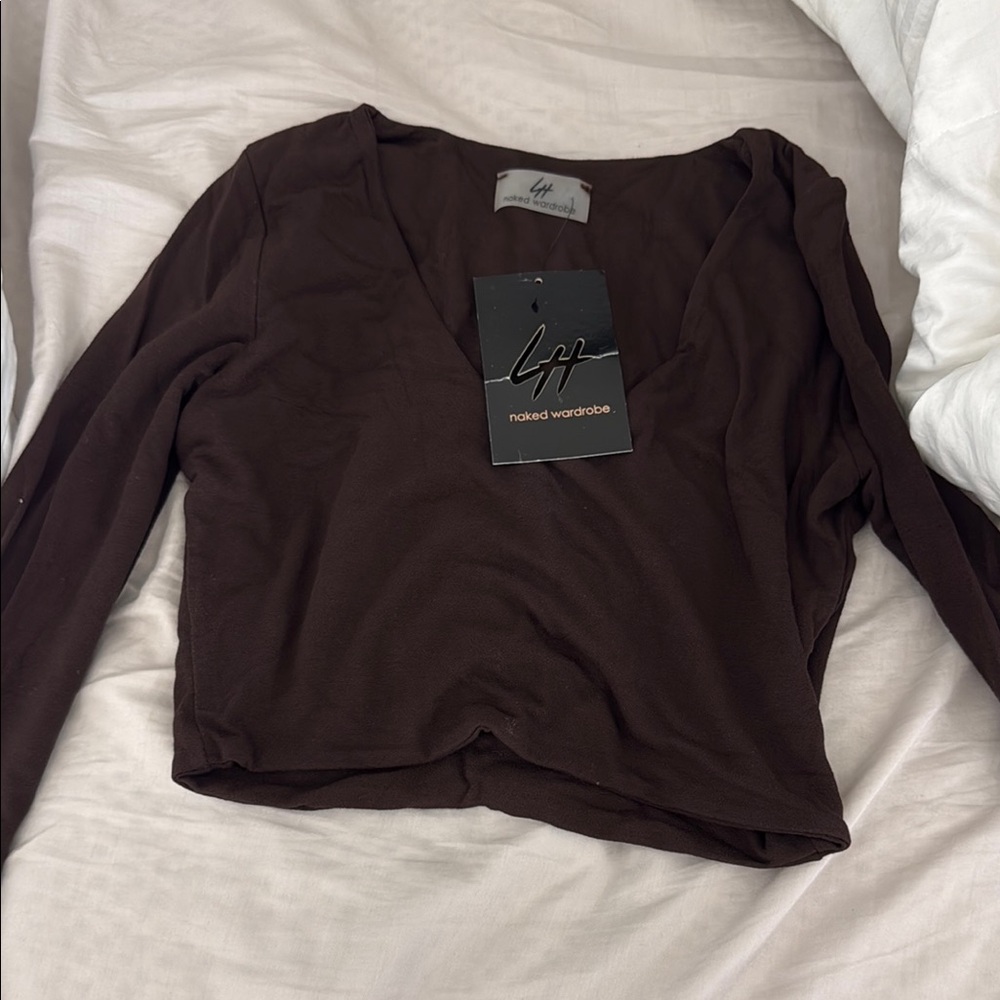 Naked Wardrobe Deep Brown Blouse Lori Harvey